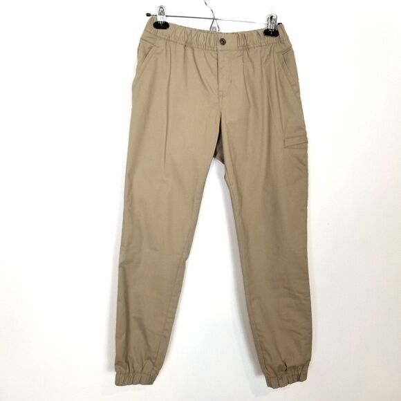 prAna Women Double Peak Joggers Pants Sz 4 Beige Organic Cotton Elastic Waist - Picture 1 of 11